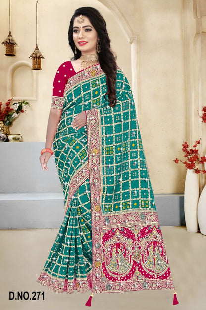 Satin Contrast Pallu Saree with Swarovski Detailing
