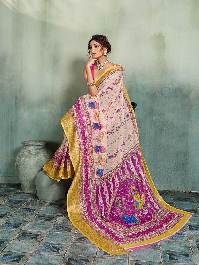 Linen Printed Saree with Zari Border