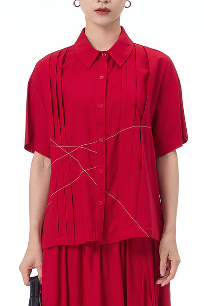 Crimson Pleat Oversized Shirt