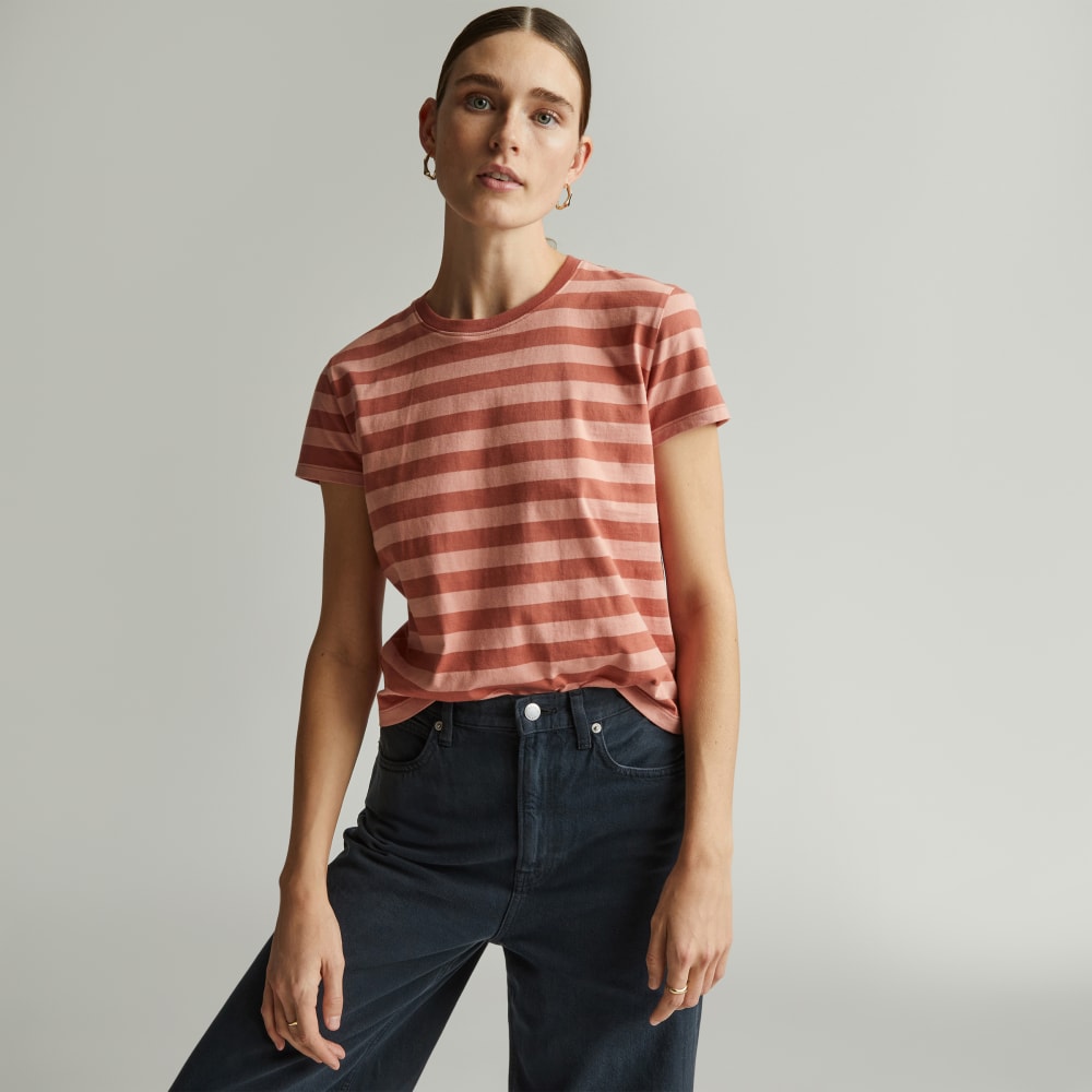 The Box-Cut Tee in Essential Cotton | Redwood Stripe | No Pocket