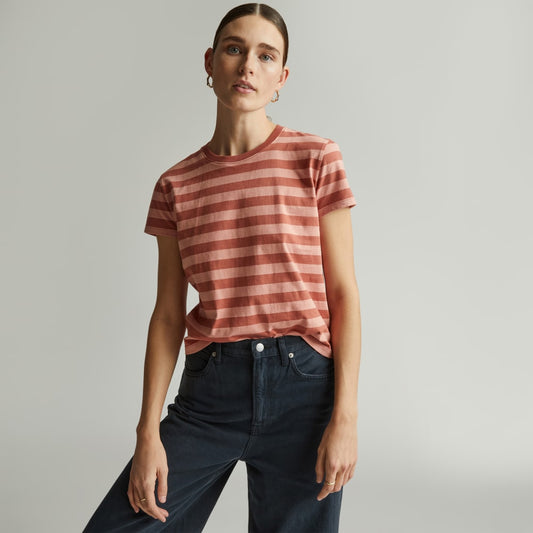 The Box-Cut Tee in Essential Cotton | Redwood Stripe | No Pocket