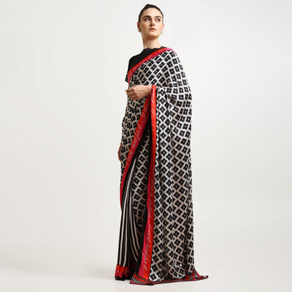 Black & White Quotation Modal Satin Saree