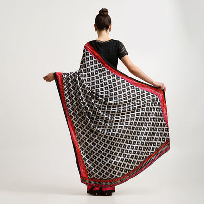 Black & White Quotation Modal Satin Saree