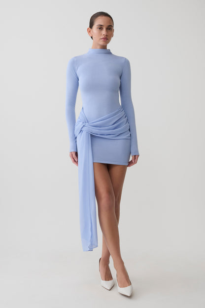 Grayson Knit Chiffon Mini Dress - Cornflower Blue