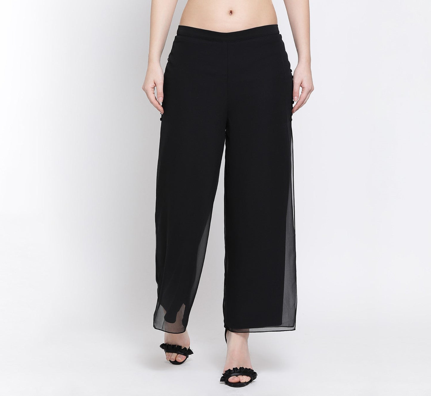 Black Georgette Plazzo With Slit And Buttons
