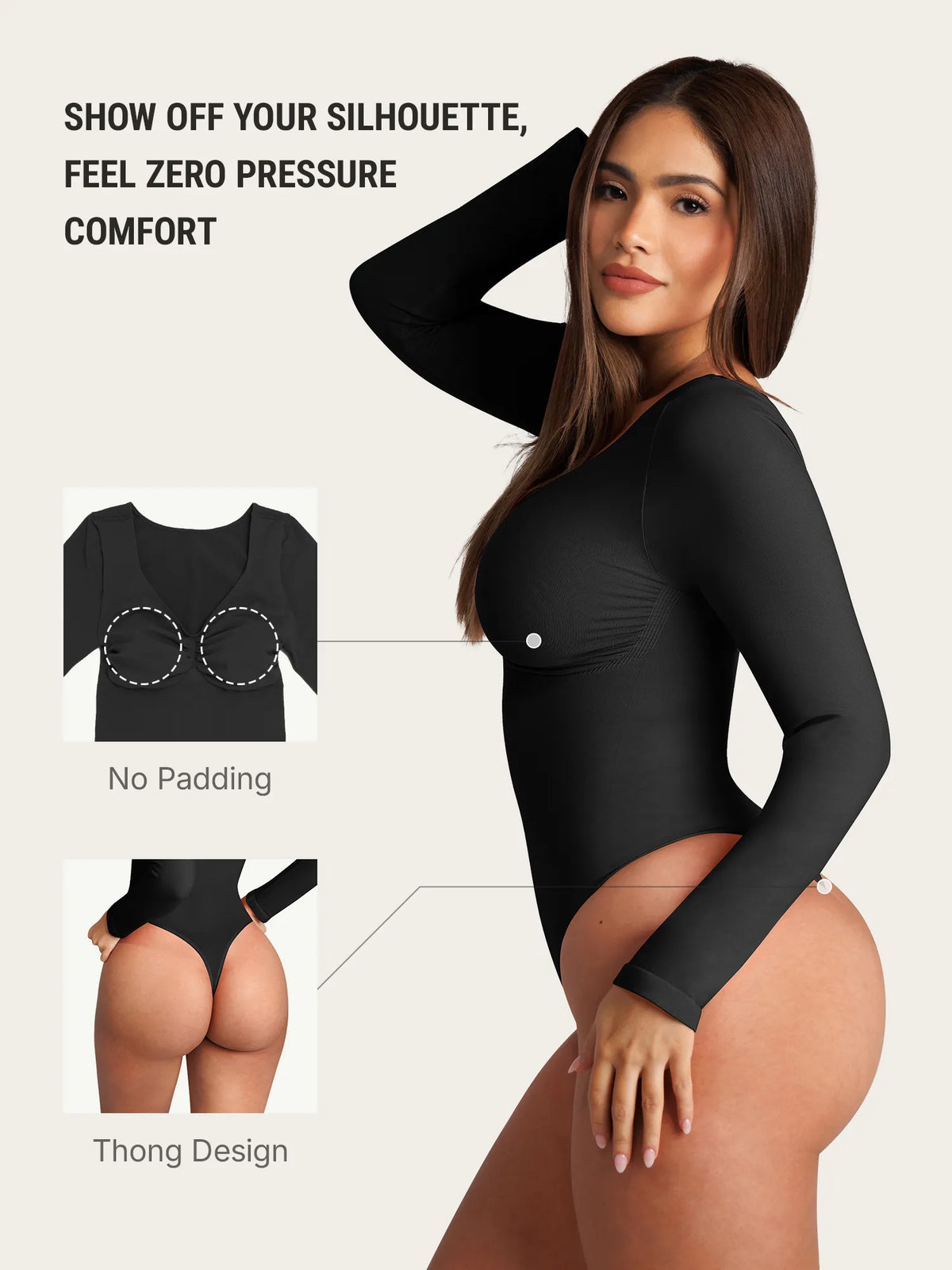Seamless Long Sleeve Tummy Control Thong Bodysuit