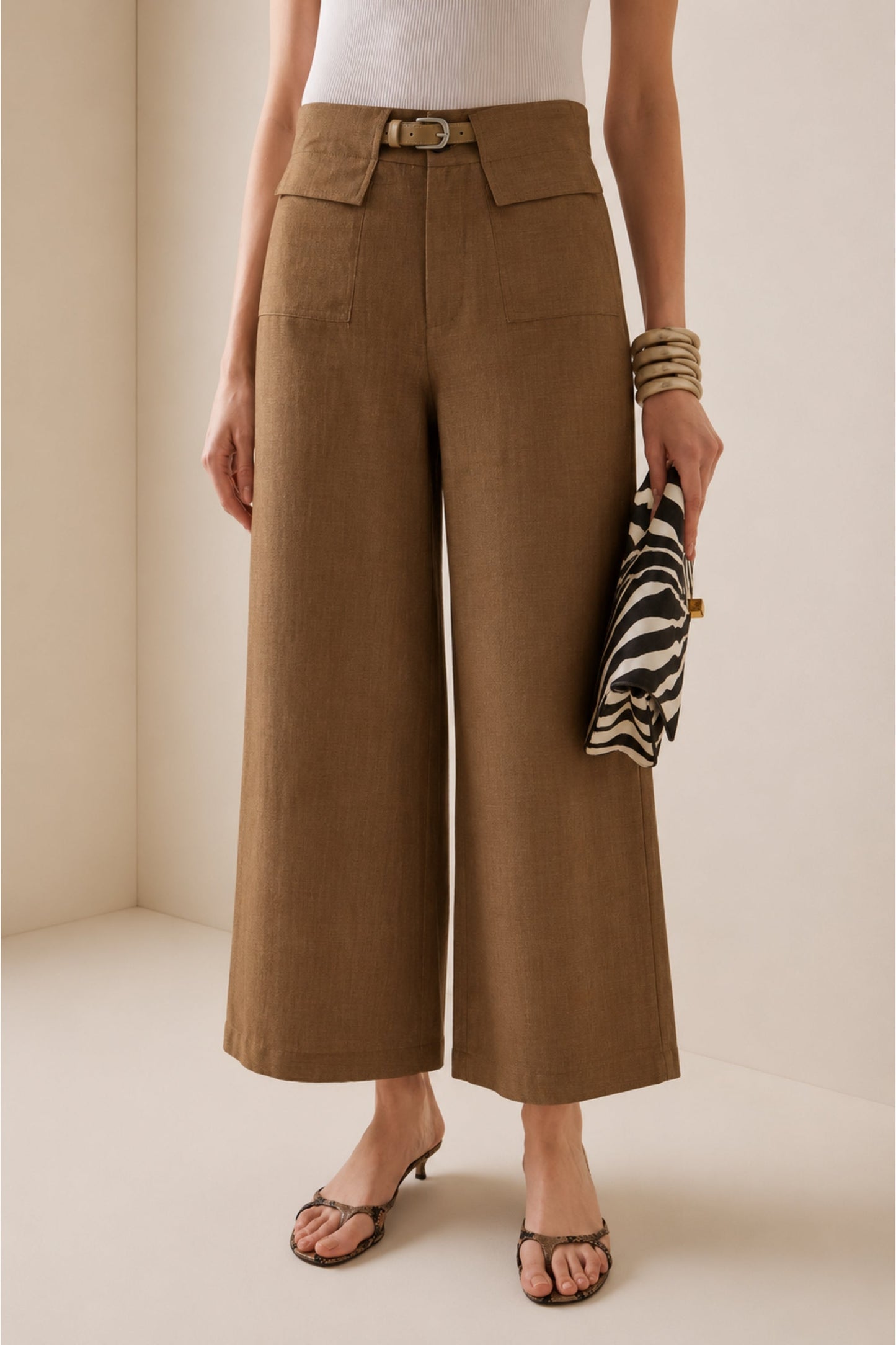 Cocoa Belted Wide-Leg Pants