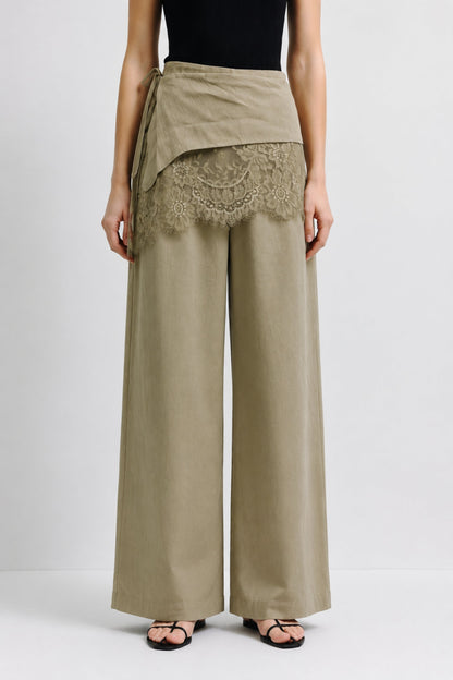 Sage Lace Overlay Pants