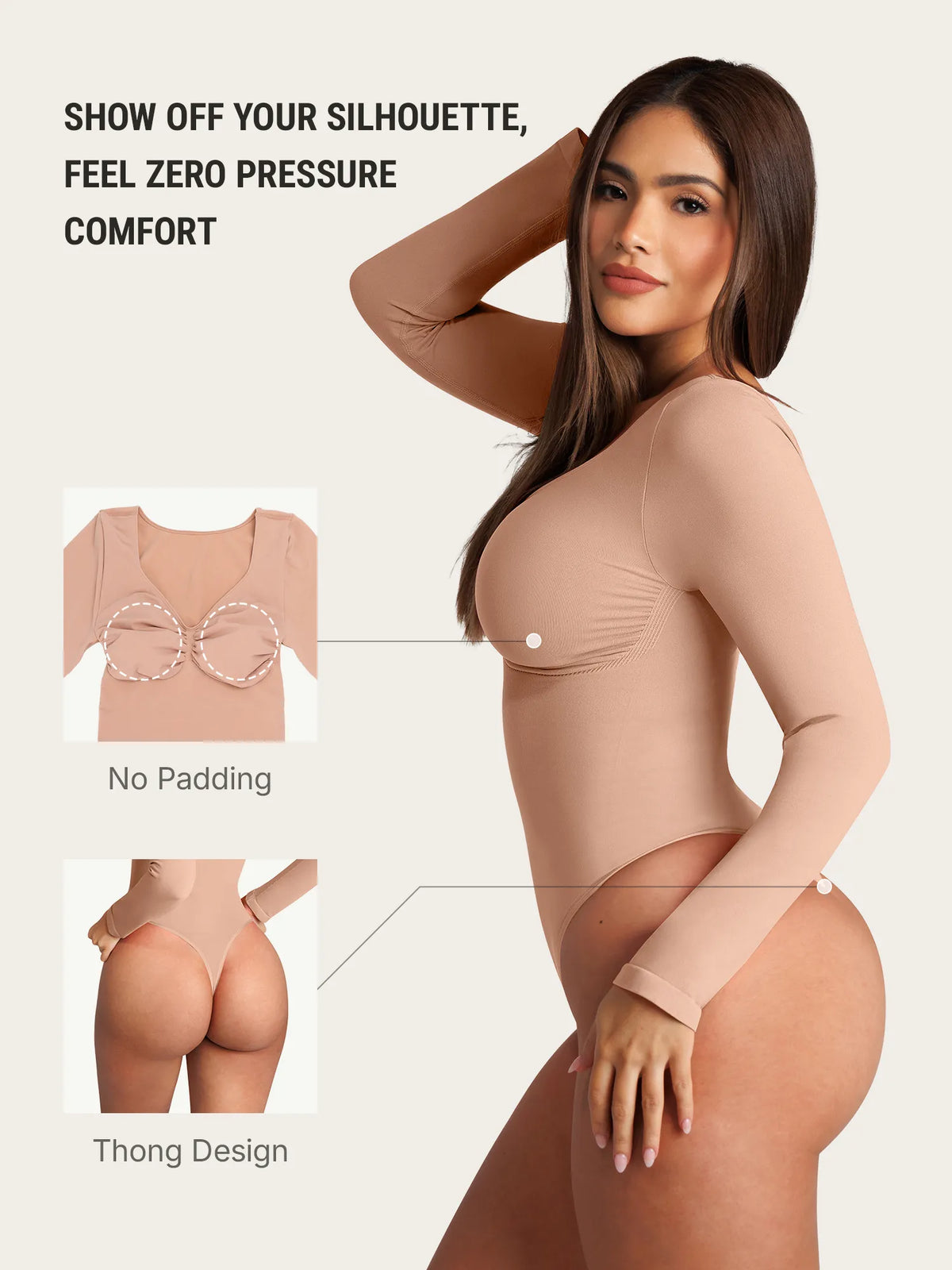 Seamless Long Sleeve Tummy Control Thong Bodysuit