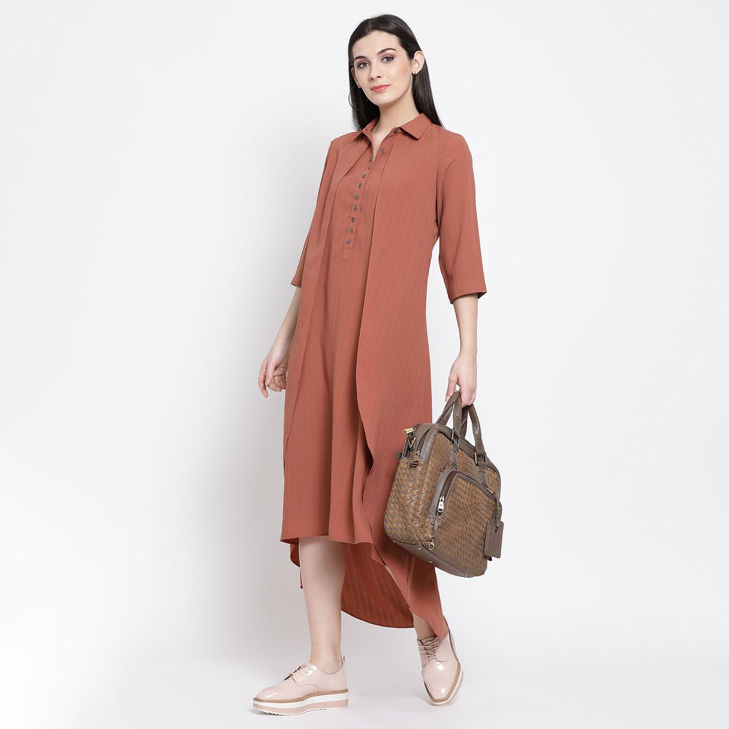 Rosewood Double Layer Asymmetrical Long Dress