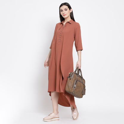 Rosewood Double Layer Asymmetrical Long Dress