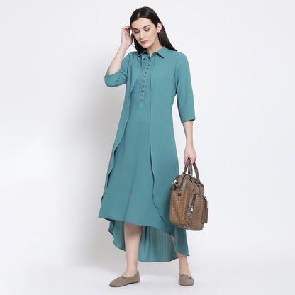 Teal Blue Double Layer Asymmetrical Long Dress