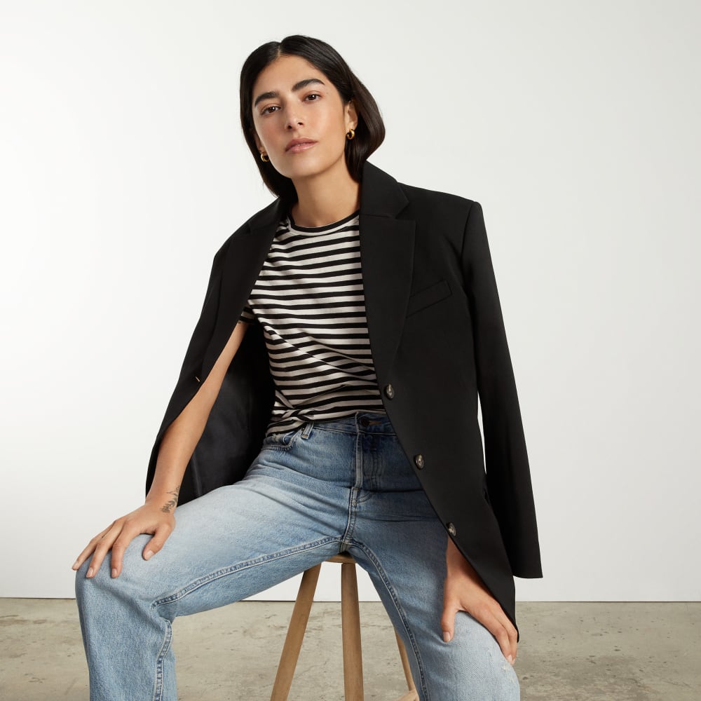 The Box-Cut Tee in Essential Cotton | Sandstone / Black | No Pocket