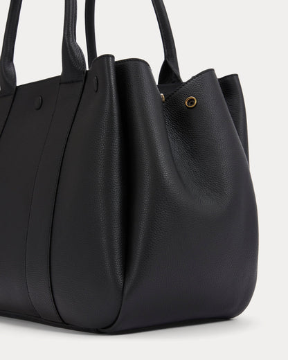 Leather Boxy Tote | Black Pebble Leather