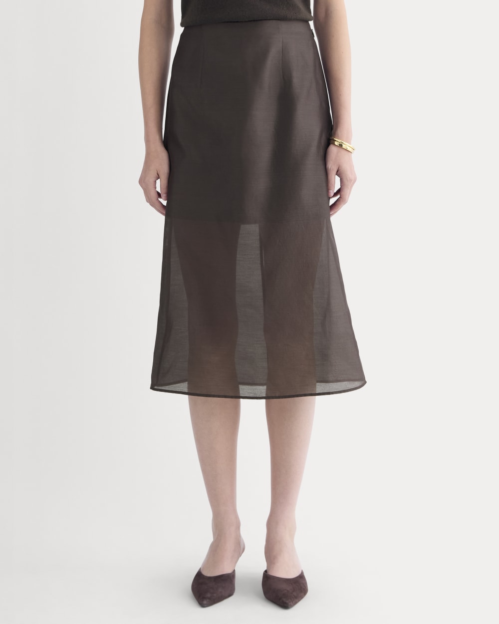 Midi Skirt in Cotton-Silk Organza | Dark Chocolate