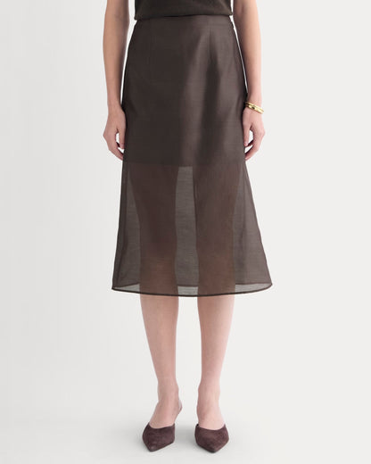 Midi Skirt in Cotton-Silk Organza | Dark Chocolate