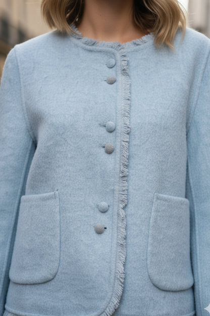 Blue Frayed Double-Sided Cashmere Blazer