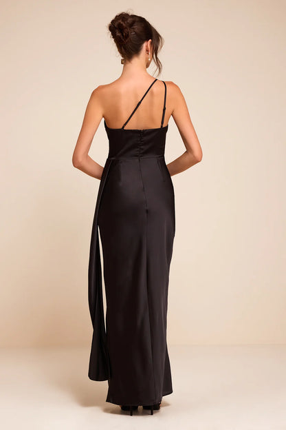Signature Elegance Satin One-Shoulder Maxi Dress
