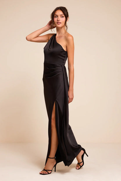 Signature Elegance Satin One-Shoulder Maxi Dress