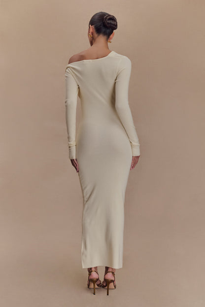 Culver Draped Twist Knit Midi Dress - Cream