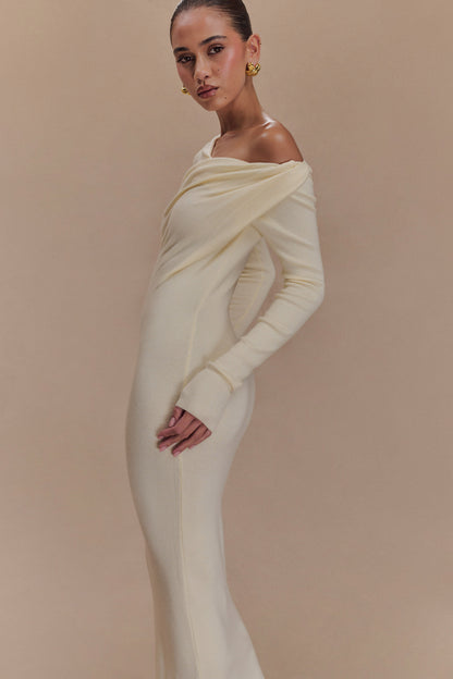 Culver Draped Twist Knit Midi Dress - Cream