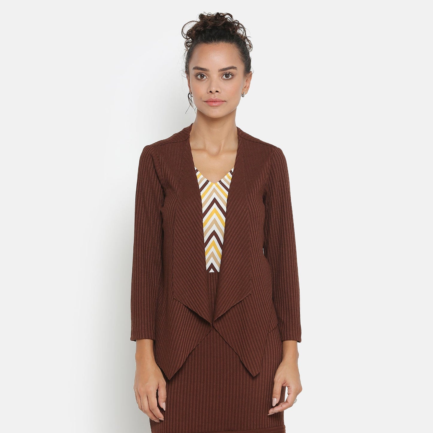 Brown Ribbed Short Shrug