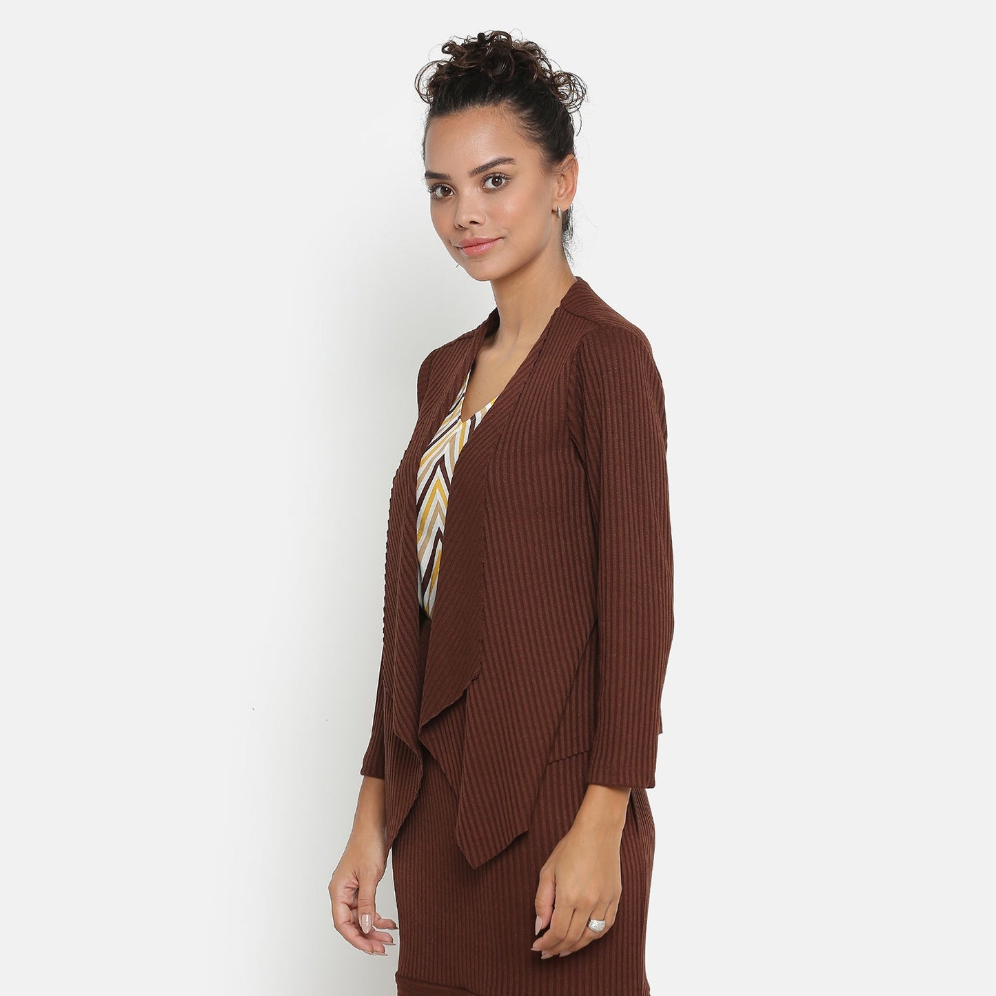 Brown Ribbed Short Shrug