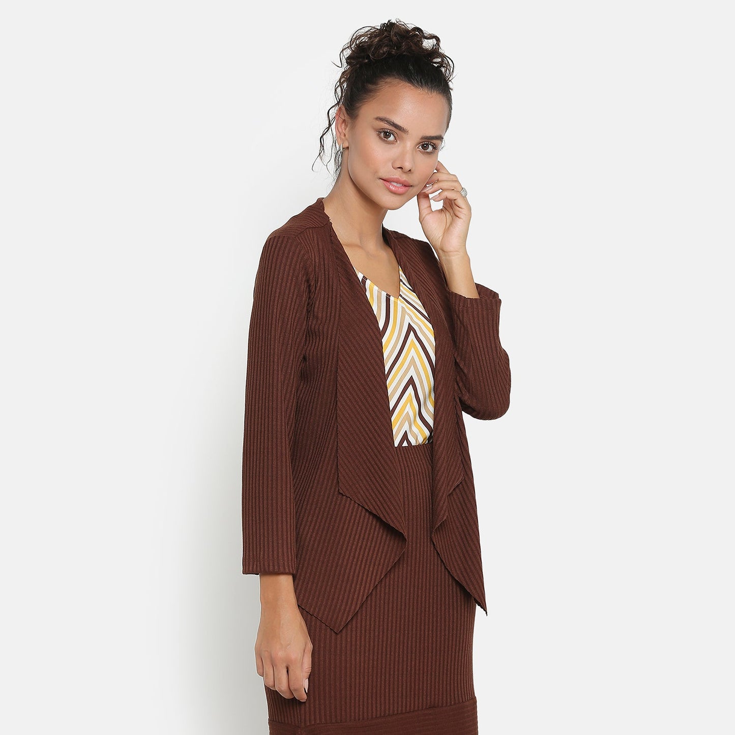 Brown Ribbed Short Shrug