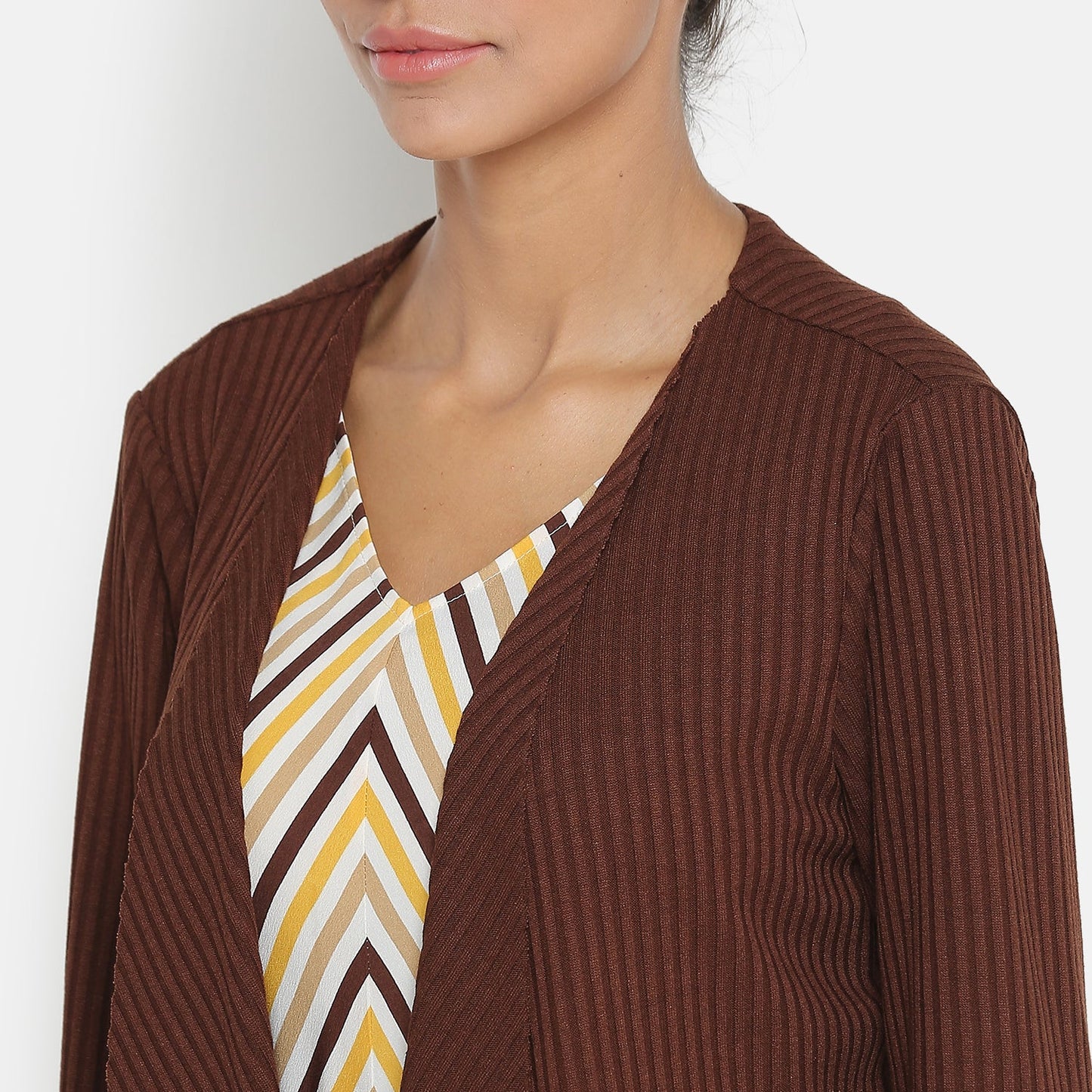Brown Ribbed Short Shrug
