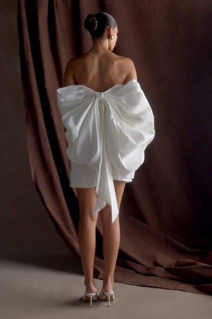 Suzette Taffeta Bow Mini Dress - White