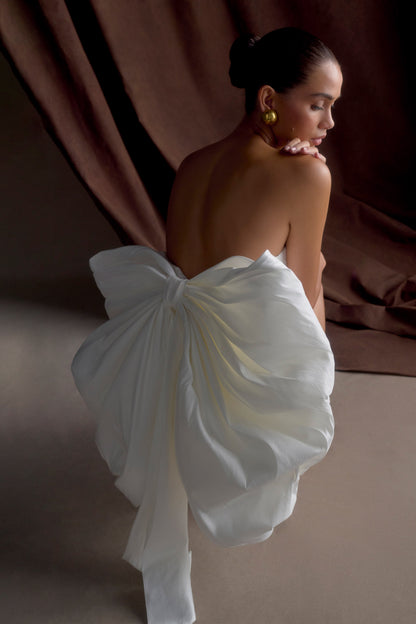 Suzette Taffeta Bow Mini Dress - White