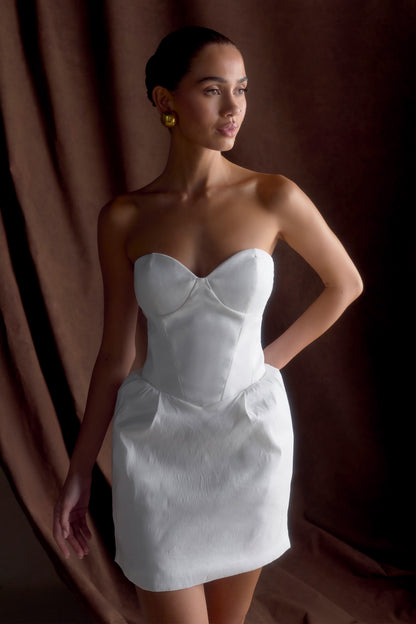 Suzette Taffeta Bow Mini Dress - White