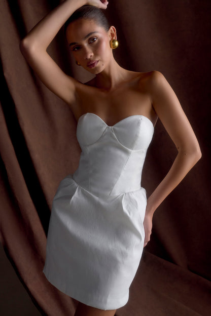 Suzette Taffeta Bow Mini Dress - White