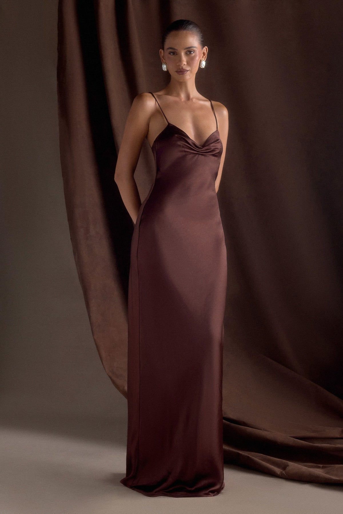 Lilly Sweetheart Satin Maxi Dress - Dark Chocolate