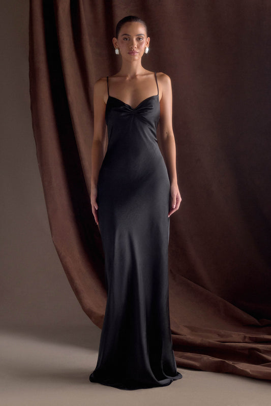 Lilly Sweetheart Satin Maxi Dress - Black