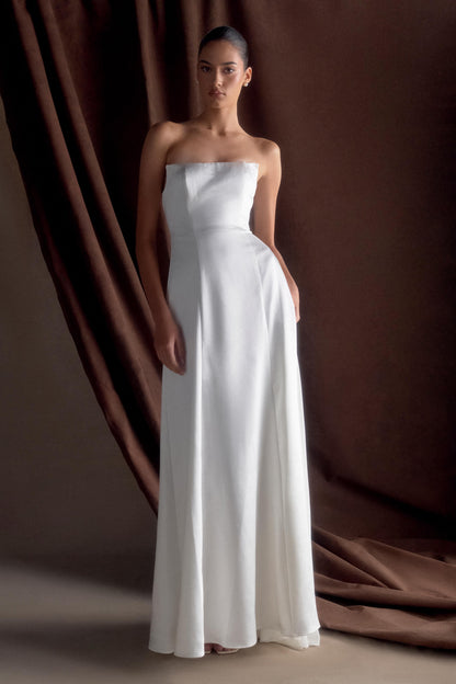 Rosella Satin Strapless Maxi Dress - White