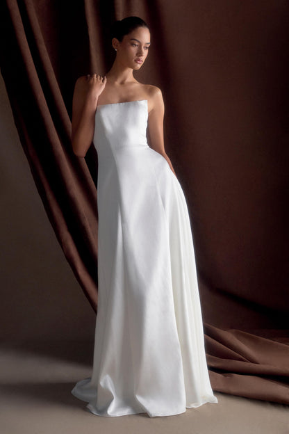 Rosella Satin Strapless Maxi Dress - White