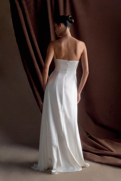 Rosella Satin Strapless Maxi Dress - White