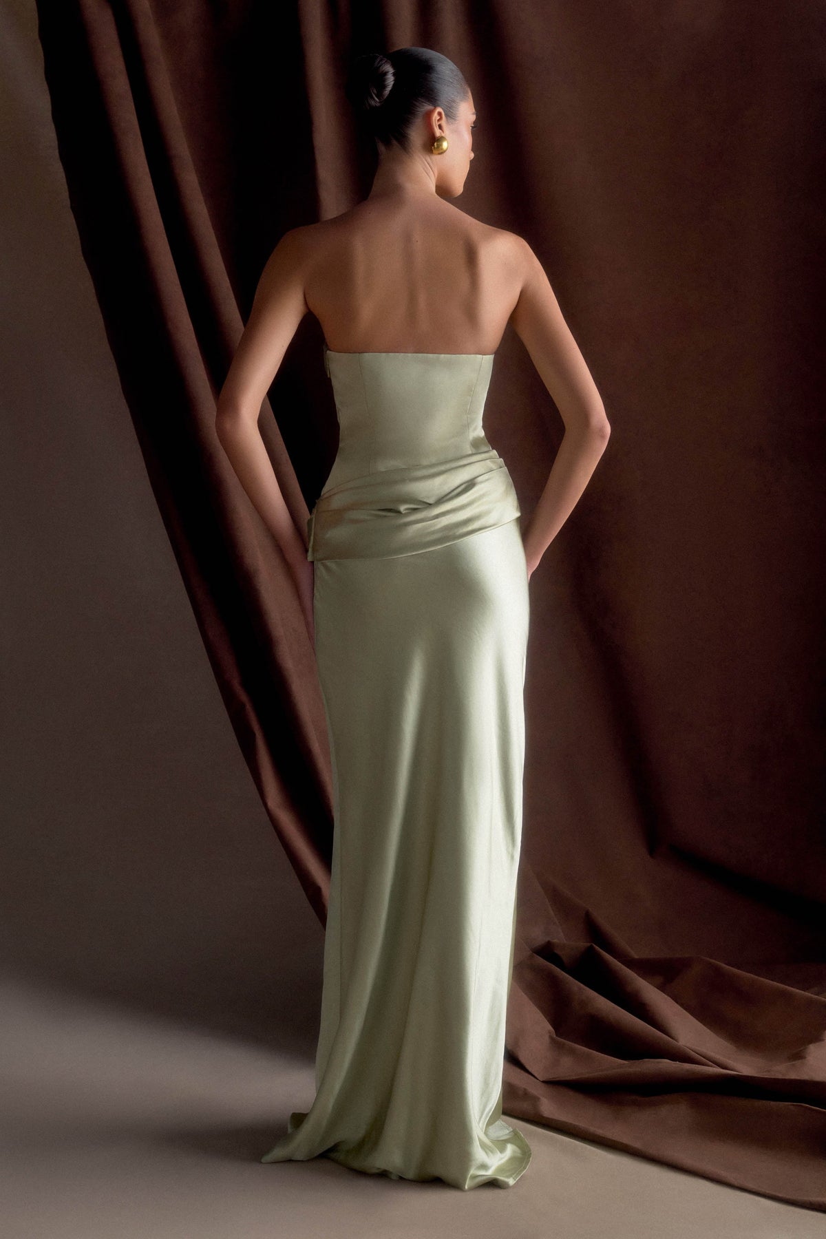 Jasmine Strapless Satin Maxi Dress - Sage