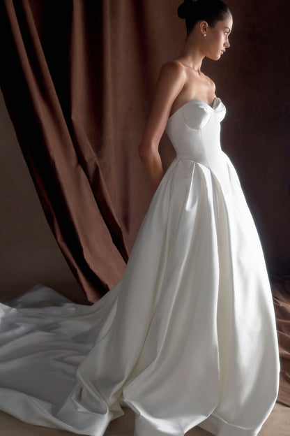 Delphine Satin Strapless Maxi Gown - White