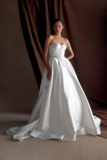 Delphine Satin Strapless Maxi Gown - White