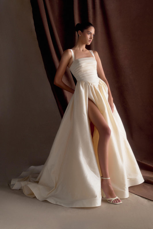Carla Ruched Gown - Cream Ivory