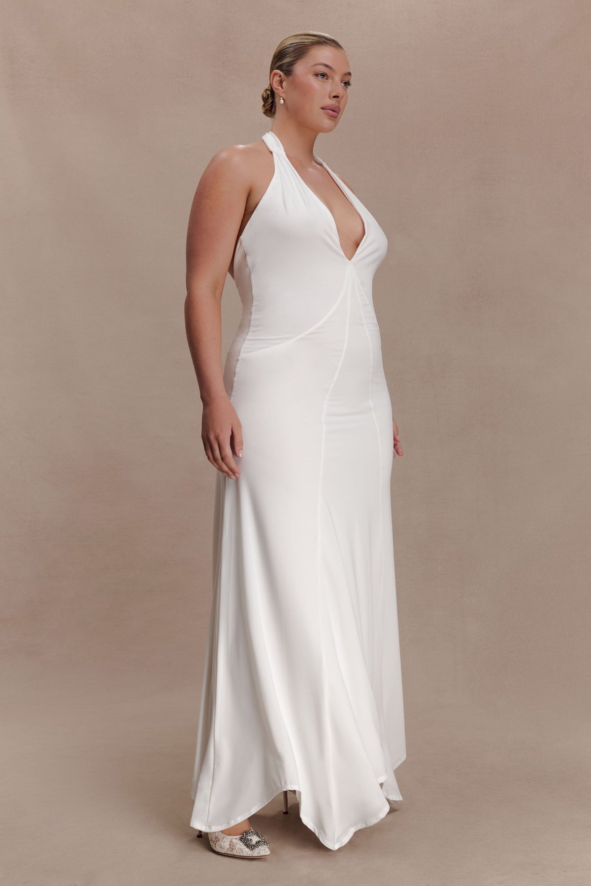 Juliet Slinky Maxi Dress With Scarf - White