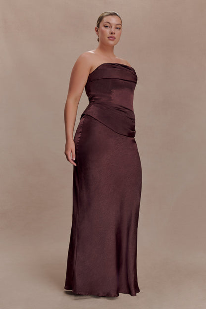 Jasmine Strapless Satin Maxi Dress - Dark Chocolate