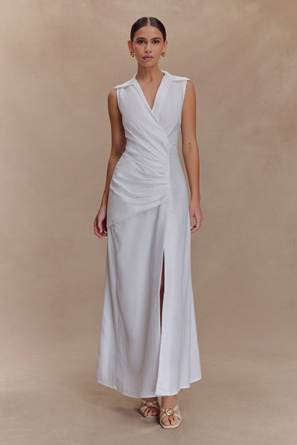 Dante Ruched Linen Midi Dress - White