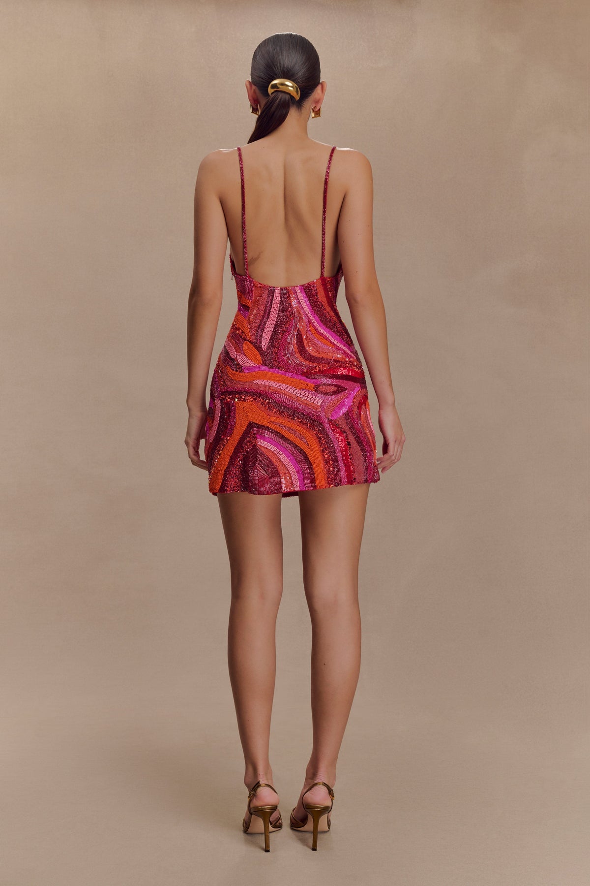 Eloise Hand Beaded Mini Dress - Pink Swirl Print