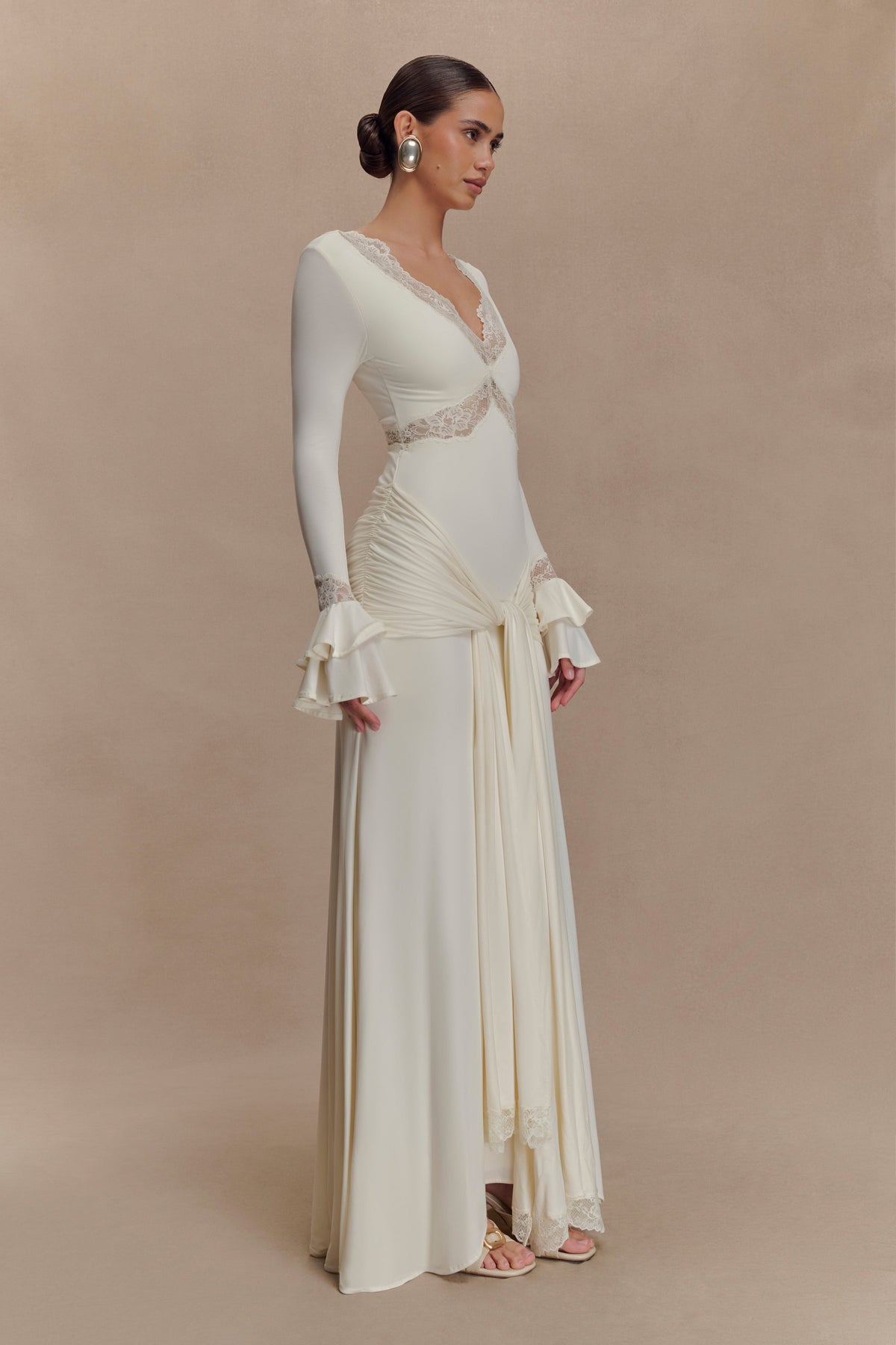 Electra Slinky Lace Maxi Dress - Ivory