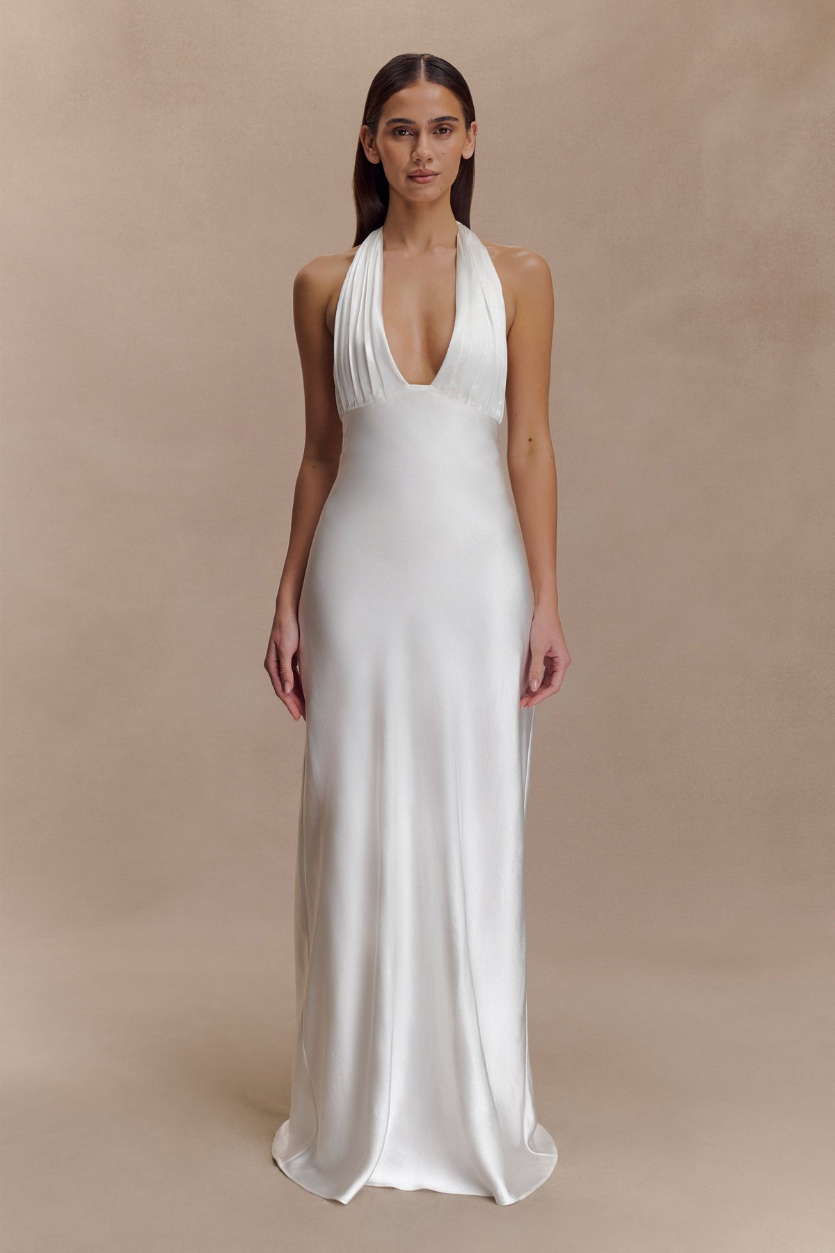 Alice Satin Halter Maxi Dress - White