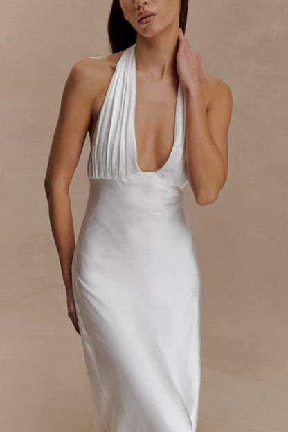 Alice Satin Halter Maxi Dress - White
