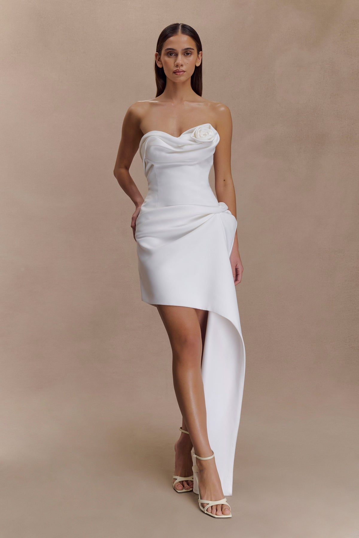 Evianna Strapless Gathered Mini Dress - White